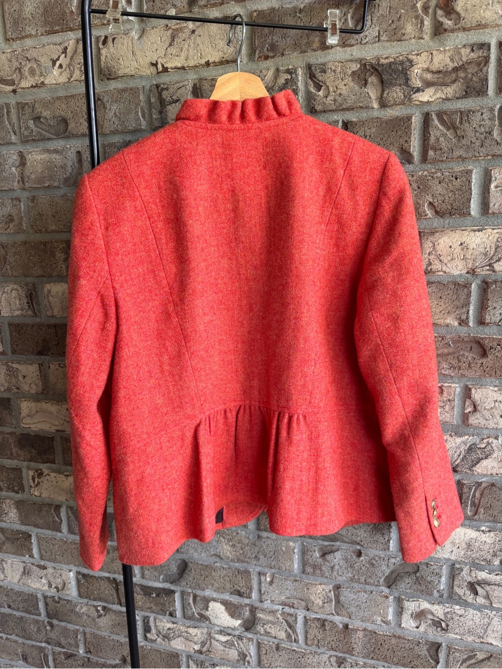 Talbots Petites 16P Wool Blend Ruffle Trim Jacket Coral Pink Button Front Lined - Picture 7 of 15